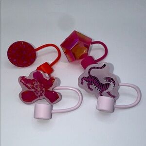 STRAW TOPPERS Geometric Pentagon Leopard Tiger Hibiscus